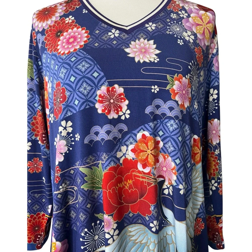 Johnny Was Large Pajaro Favorite 3/4 Sleeve V-Neck Multicolor Top NWT - Picture 3 of 9